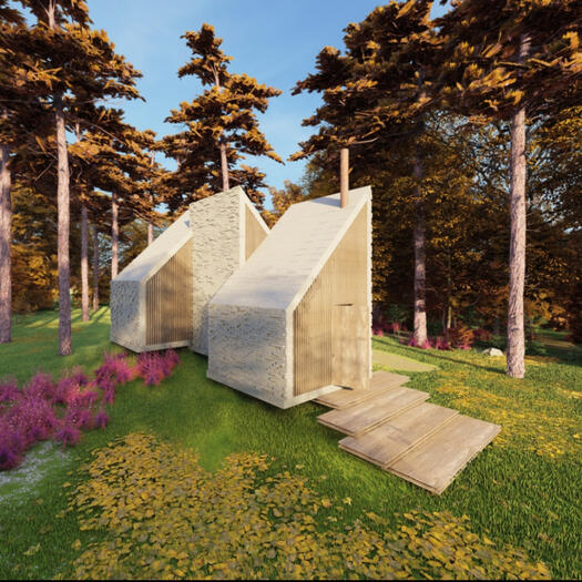 A 30 m2 Rammed earth house, located in a village of Dobrava near Škocjan, on a flat landscape near the river Krka. located in