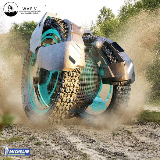 .W.A.R. V. (Water.Air.Road vehicle ) one of the top 33 finalists out of 170 international entries of Michelin competition.
